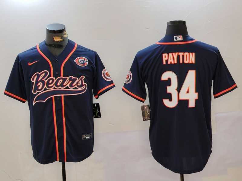 Men%27s Chicago Bears #34 Walter Payton Navy Throwback With Patch Cool Base Stitched Baseball Jersey->chicago bears->NFL Jersey